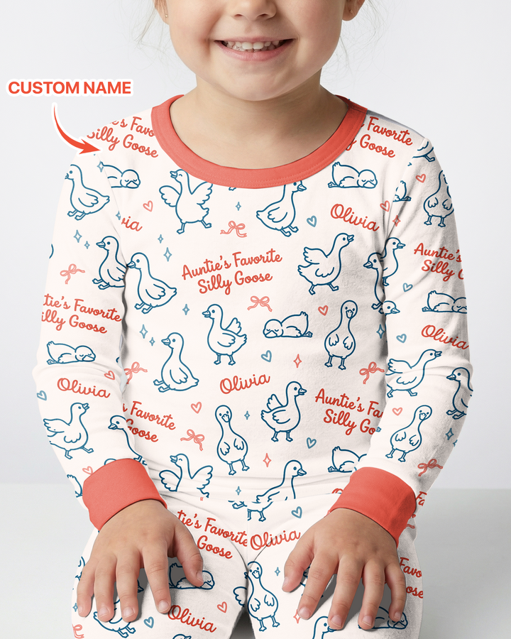 Custom Name Auntie's Favorite Silly Goose Bamboo Two Piece Long Sleeve Pajama Set