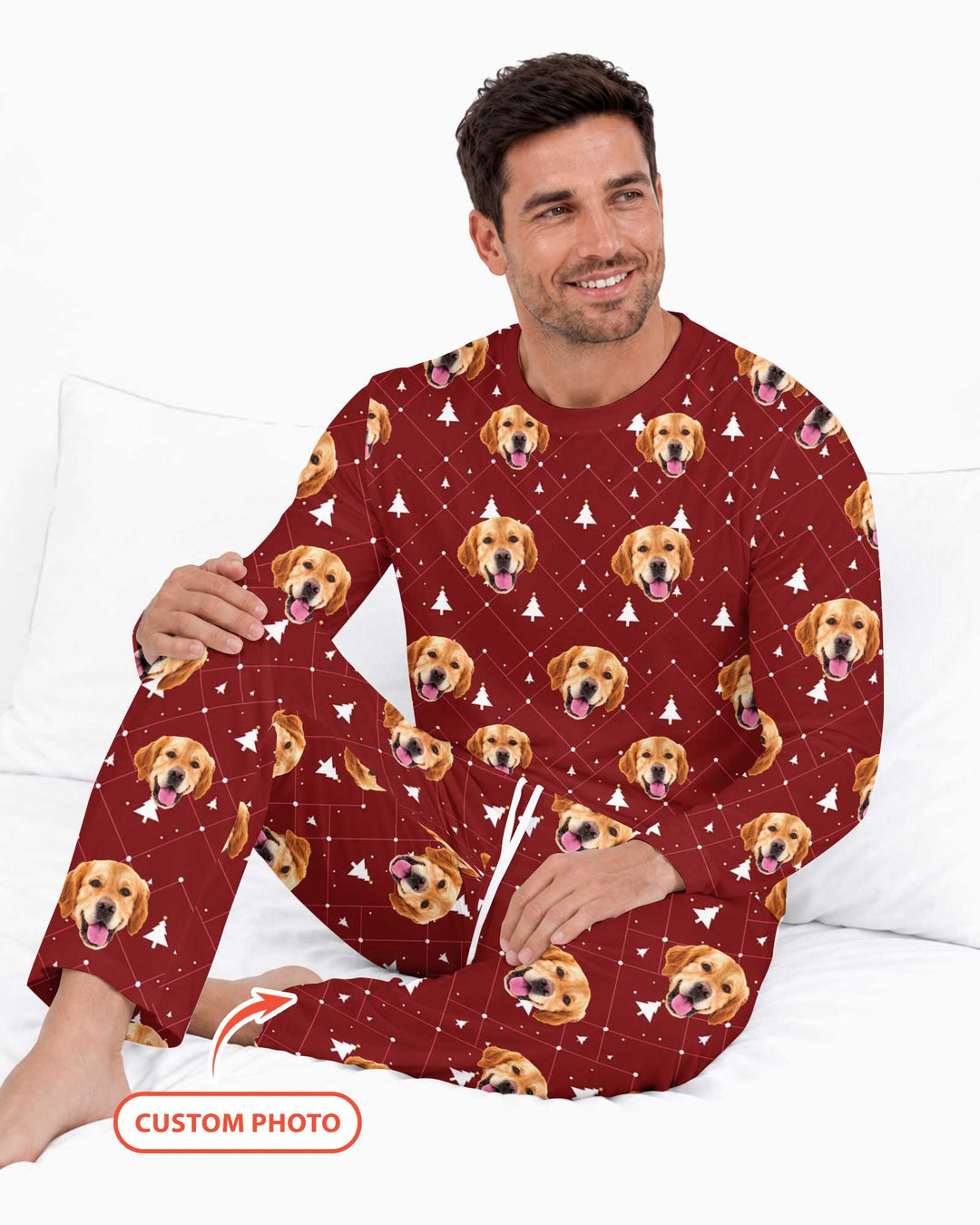 Custom Photo With Christmas Pattern Pajamas Bamboo Men's Pajama Set