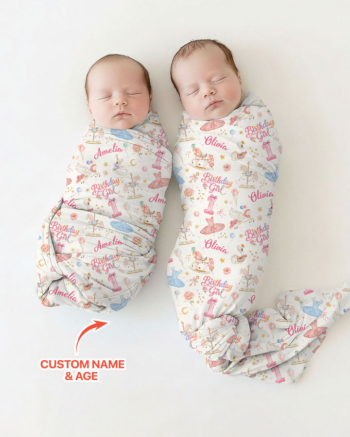 Ballerina Birthday Girl Custom Name & Age swaddle blanket