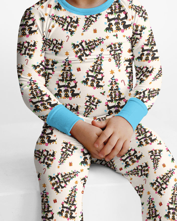 Doxie Christmas Tree Bamboo Two Piece Long Sleeve Pajama Set