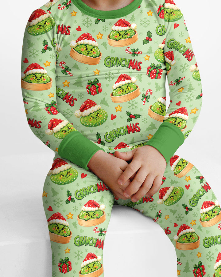 Grinchmas Dumpling Bamboo Two Piece Long Sleeve Pajama Set