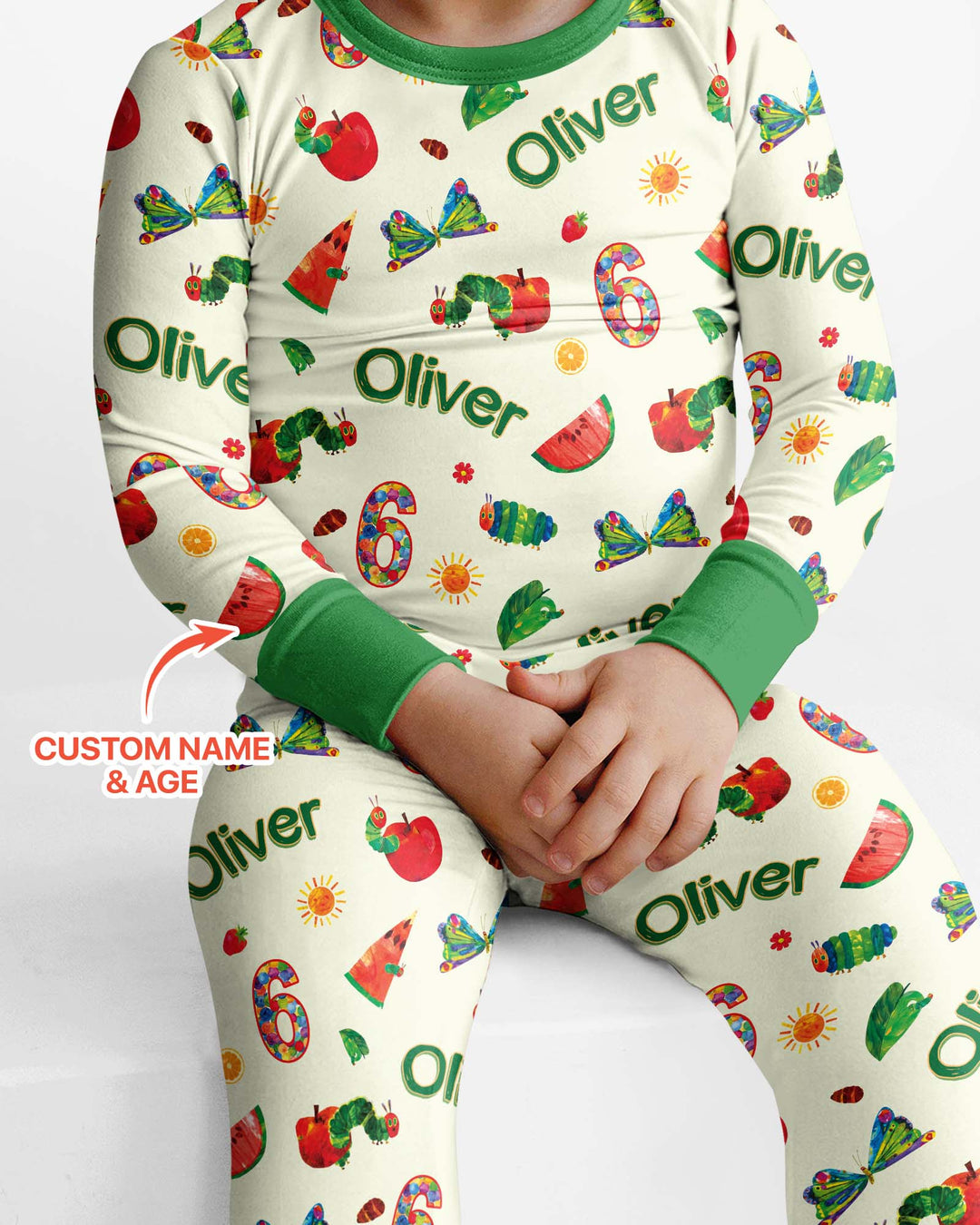 Custom Name and Age Birthday Of Very Hungry Caterpillar Bamboo Two Piece Long Sleeve Pajama Set