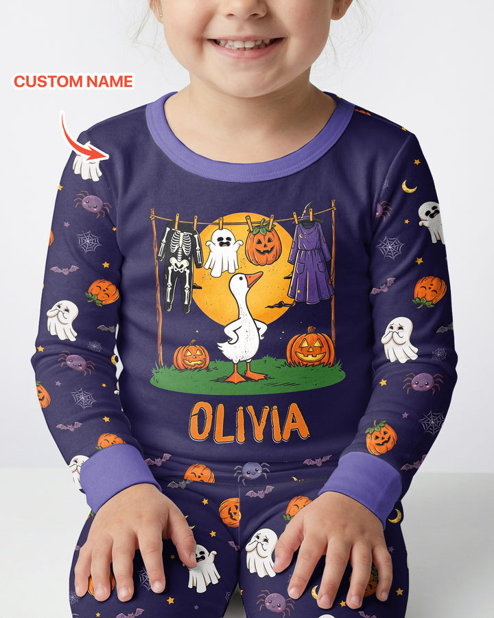Custom Name Goose Halloween Costume Bamboo Two Piece Long Sleeve Pajama Set