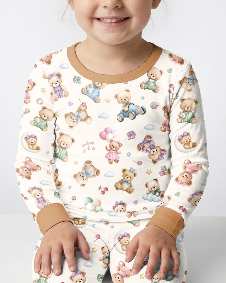 Kawaii Teddy Bamboo Two Piece Long Sleeve Pajama Set