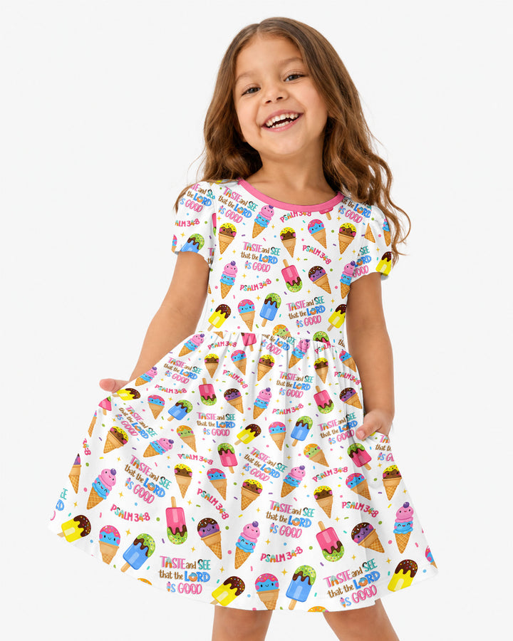 Jesus Summer Ice Cream Taste and See That The Lord Is Good Bamboo Twirl Dress