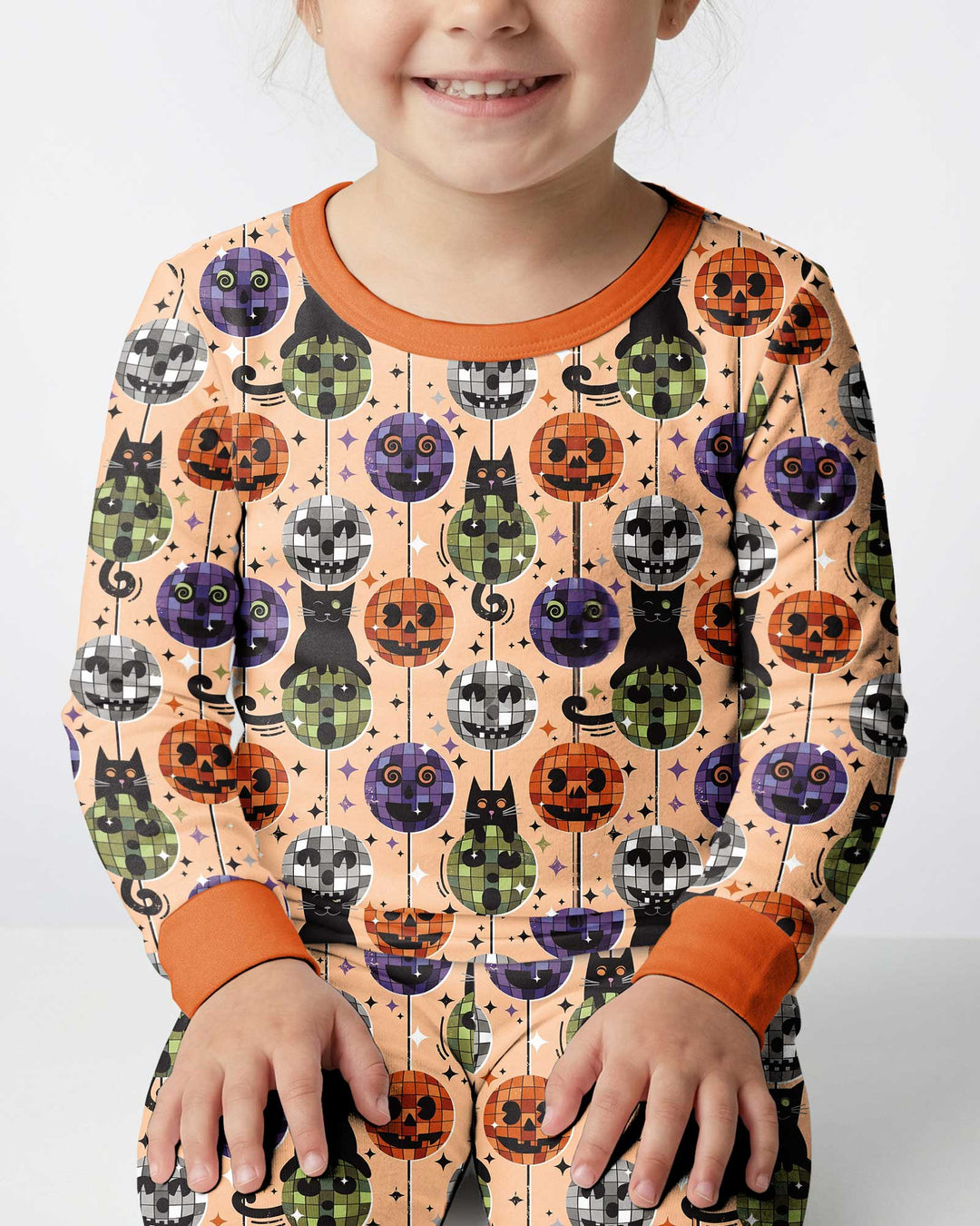 Groovy Halloween Disco Cat Bamboo Two Piece Long Sleeve Pajama Set