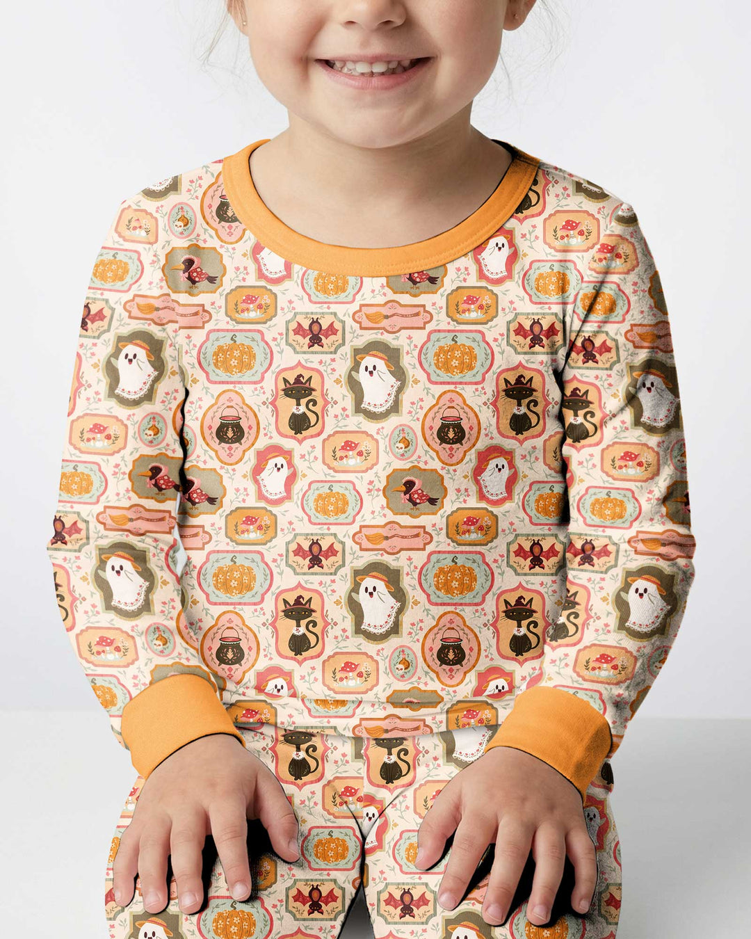 Cute Vintage Magical Cottage Style Halloween Bamboo Two Piece Long Sleeve Pajama Set