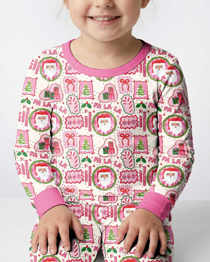 Fa La La Pink Christmas Bamboo Two Piece Long Sleeve Pajama Set