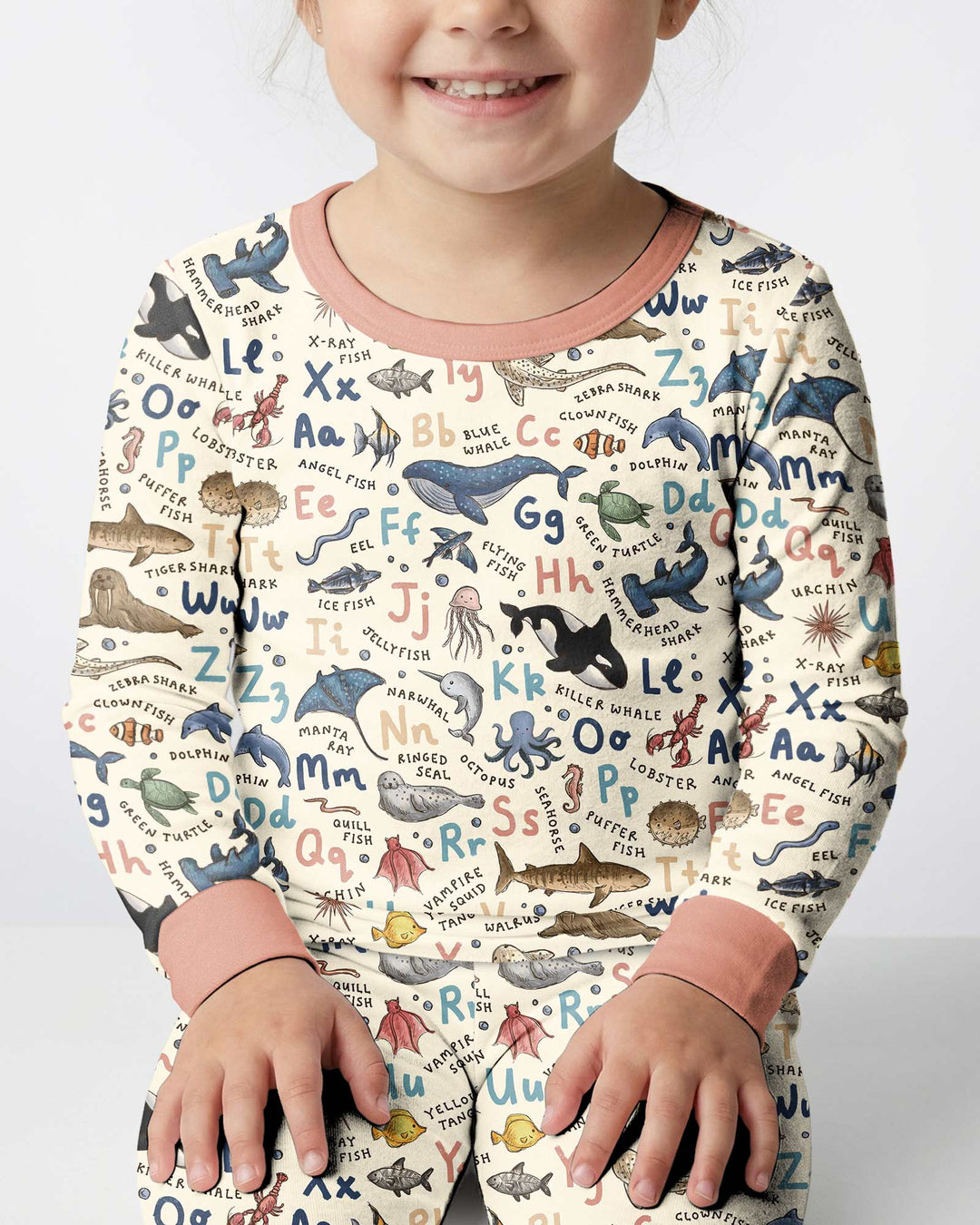 Ocean Animal Alphabet Bamboo Two Piece Long Sleeve Pajama Set