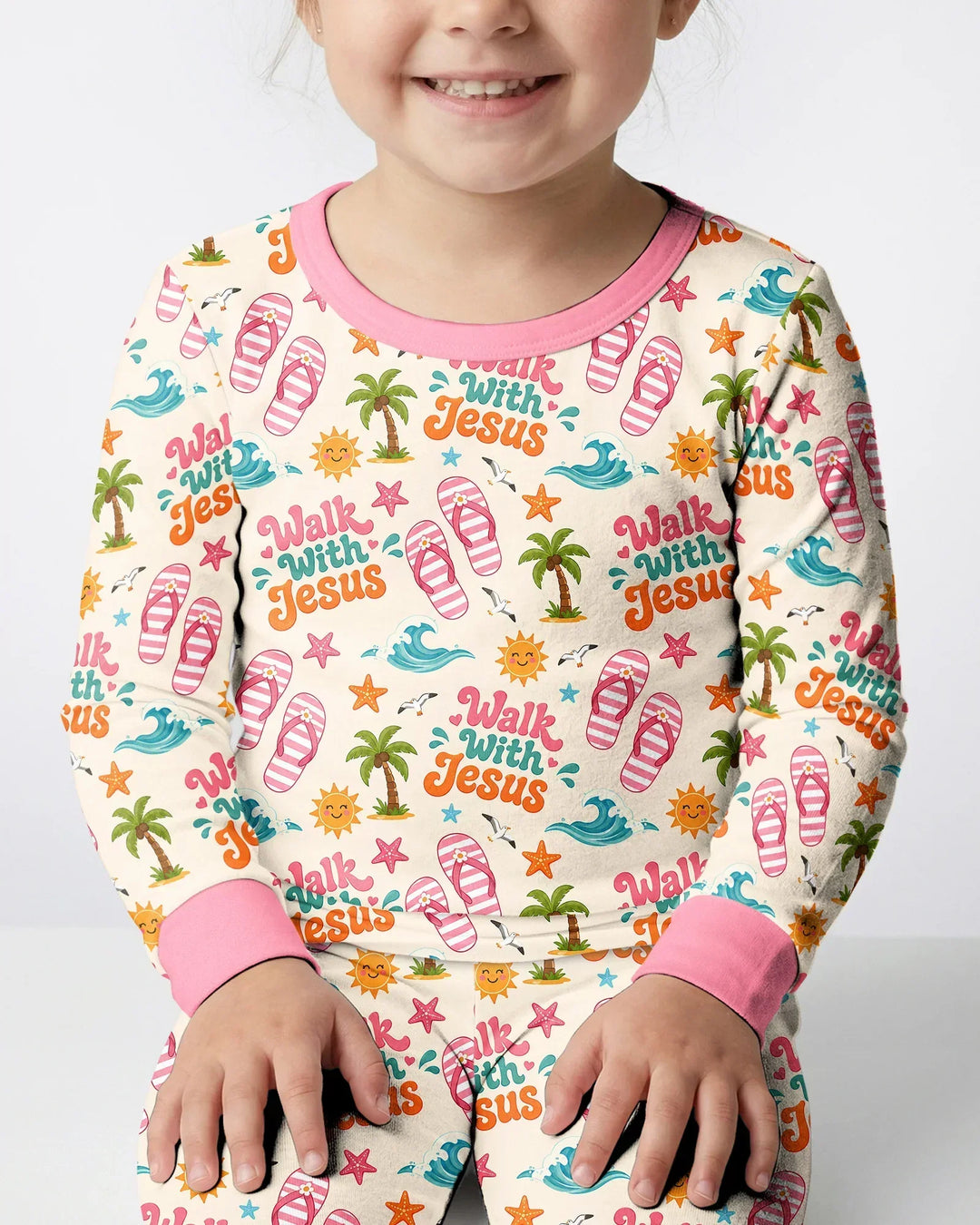 Groovy Summer Walk With Jesus Bamboo Two Piece Long Sleeve Pajama Set