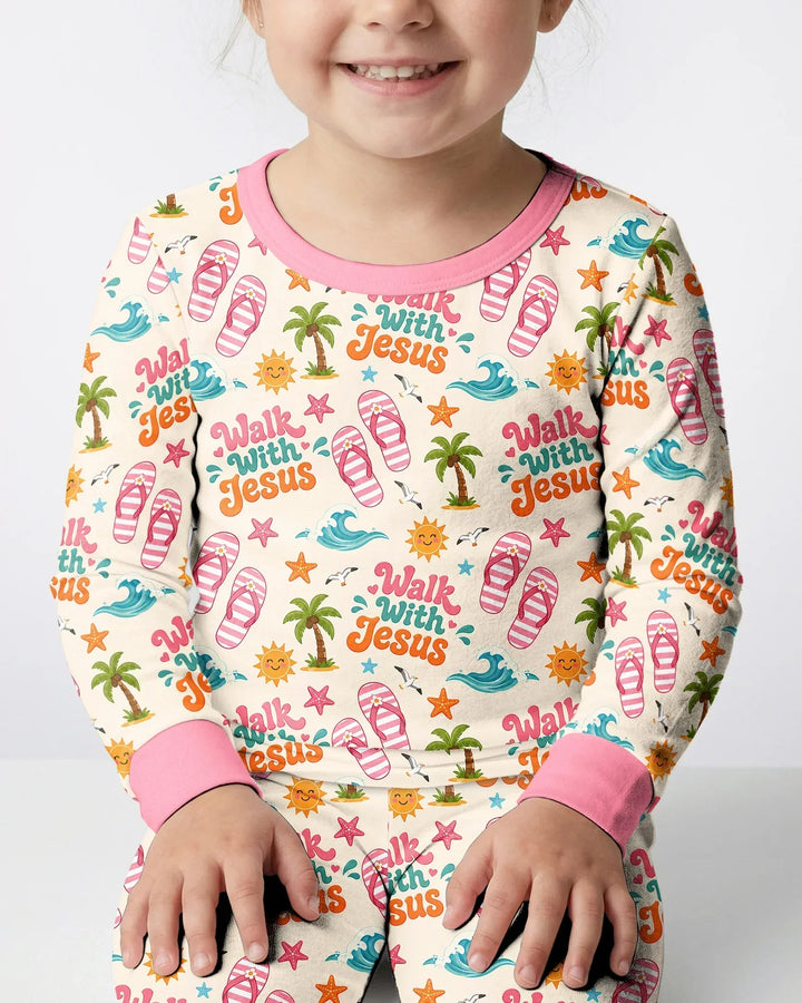 Groovy Summer Walk With Jesus Bamboo Two Piece Long Sleeve Pajama Set
