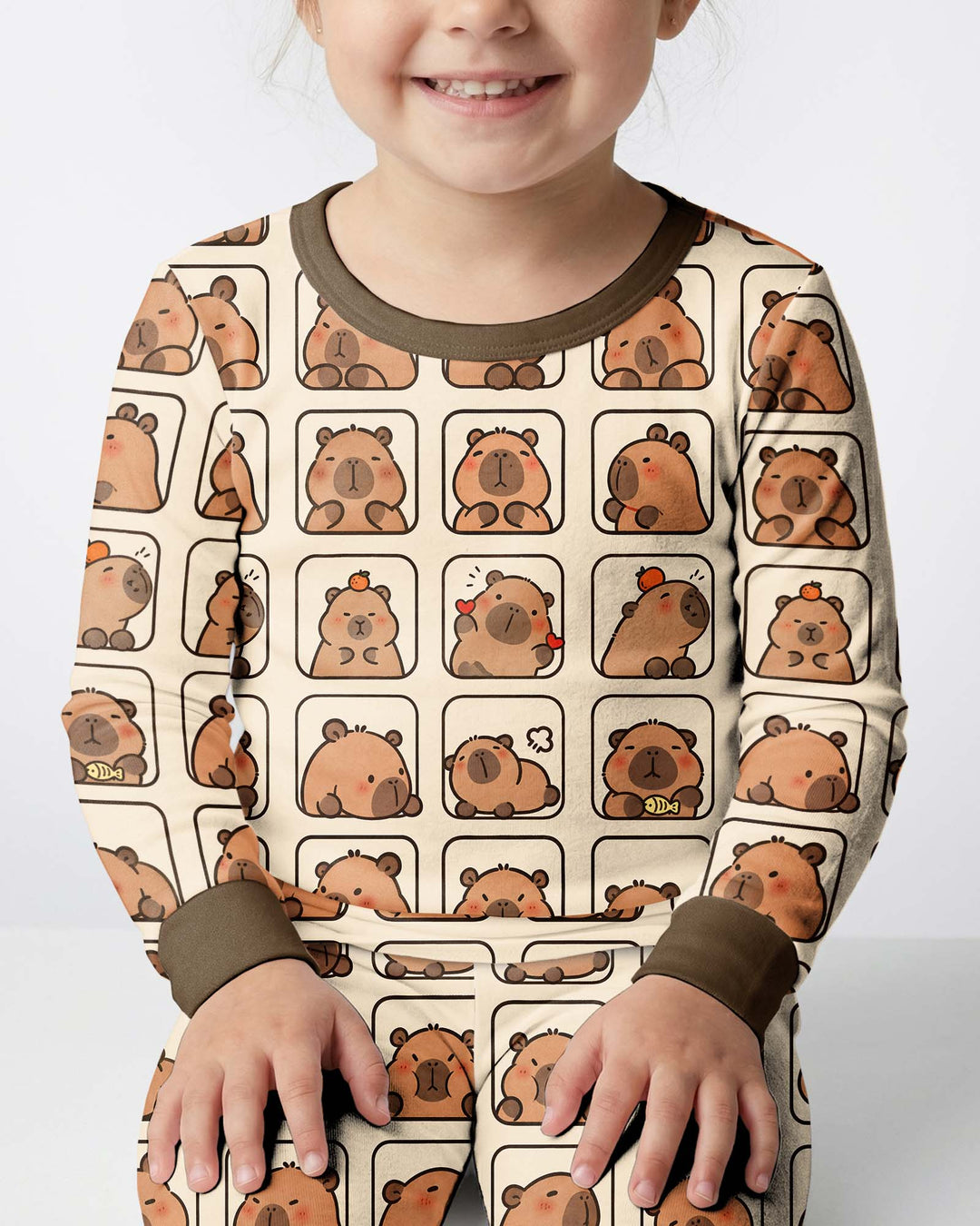 Cute Capy Faces Bamboo Two Piece Long Sleeve Pajama Set