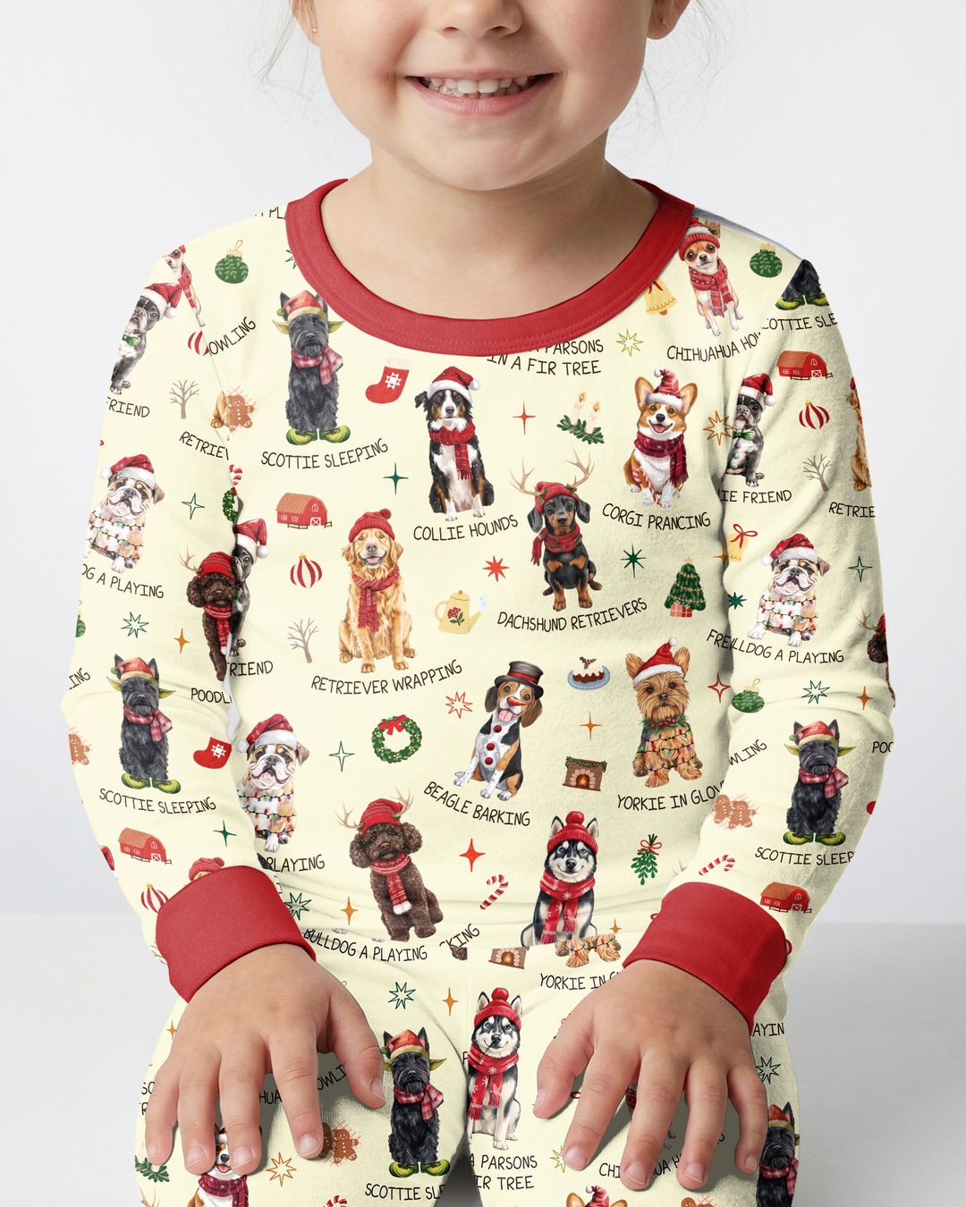 Retro 12 Dogs of Christmas Bamboo Two Piece Long Sleeve Pajama Set