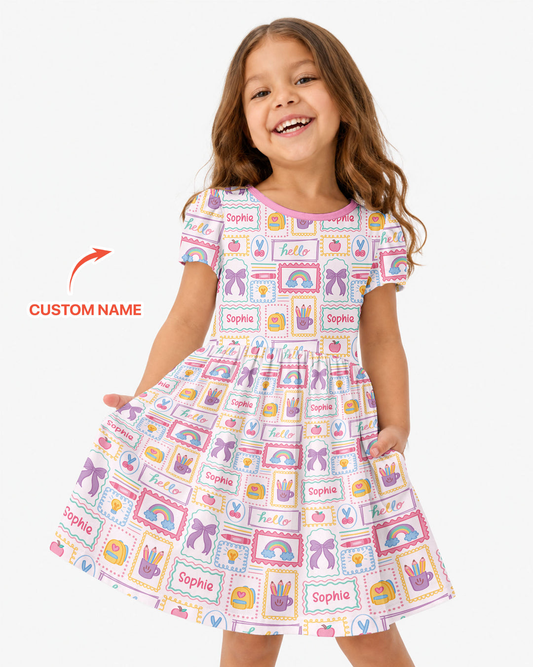 Custom Name Hello School Bamboo Twirl Dress