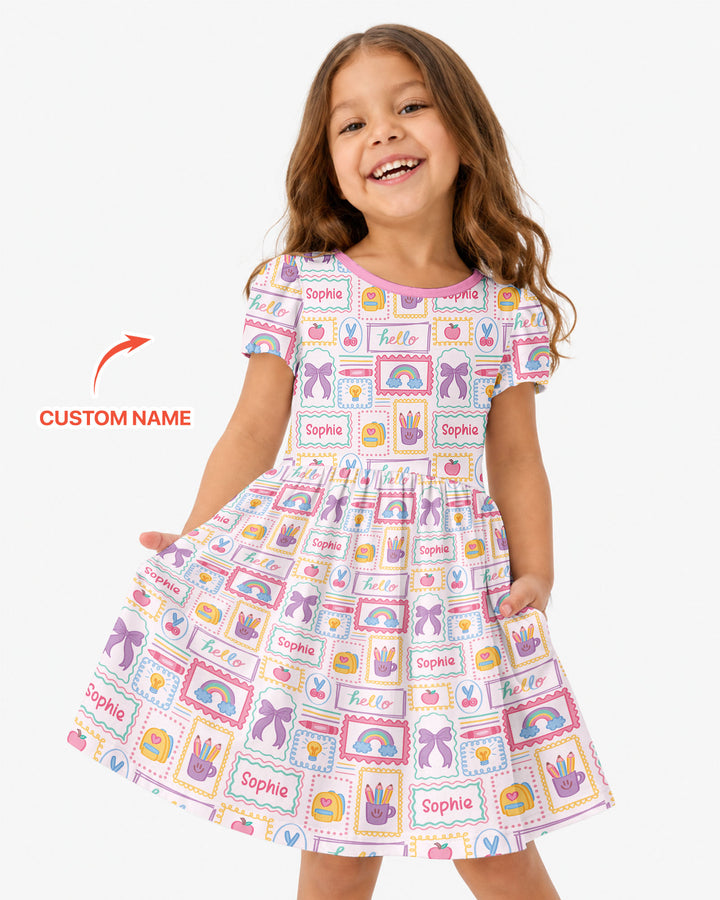Custom Name Hello School Bamboo Twirl Dress