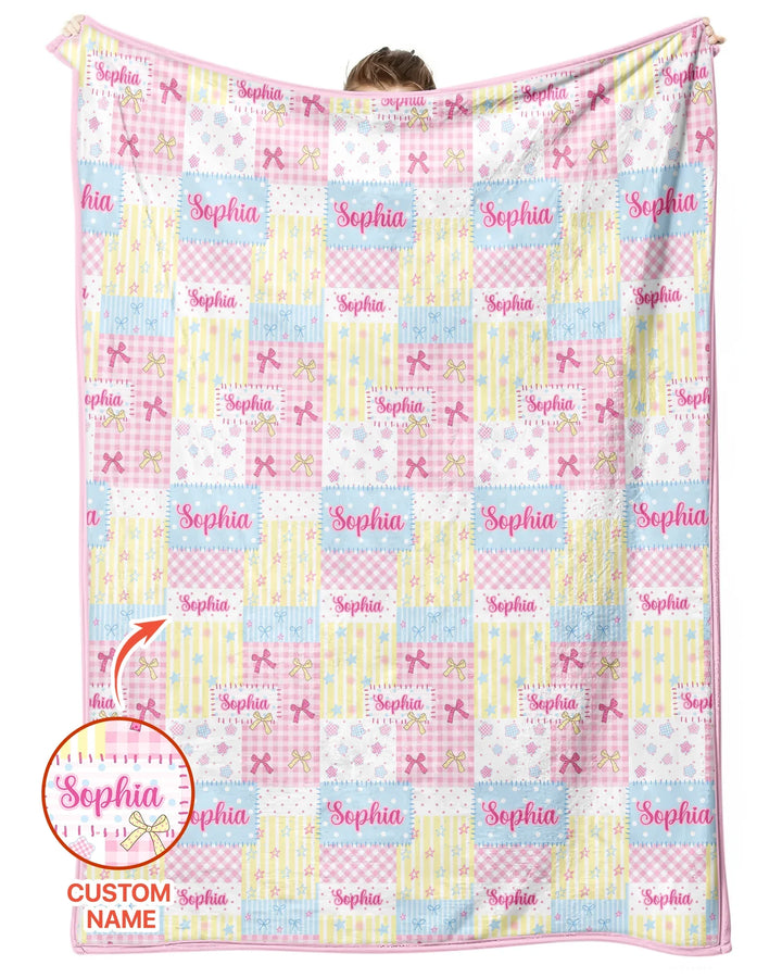 Custom Name Sweet Patchwork Bamboo Blanket