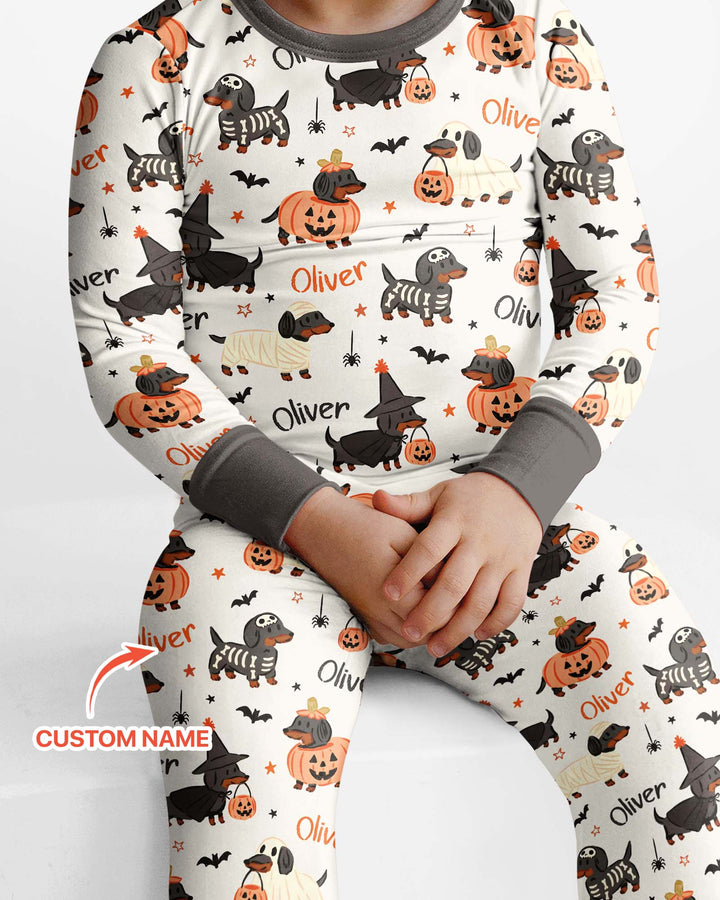 Orange and Black Dachshund Bamboo Two Piece Long Sleeve Pajama Set