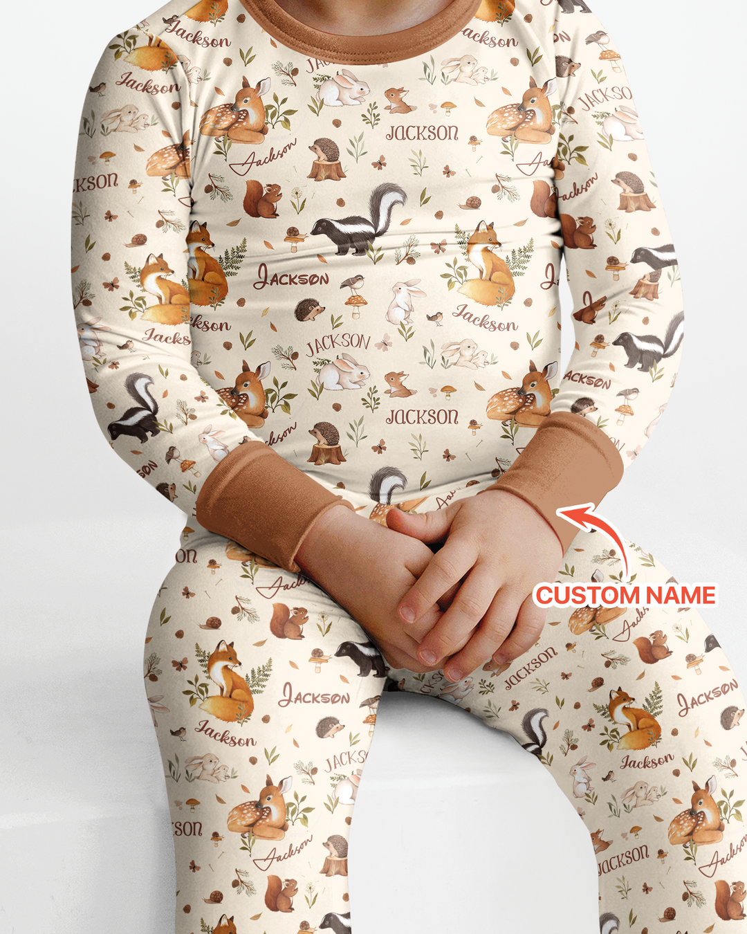 Custom Name Woodland Friends Bamboo Two Piece Long Sleeve Pajama Set