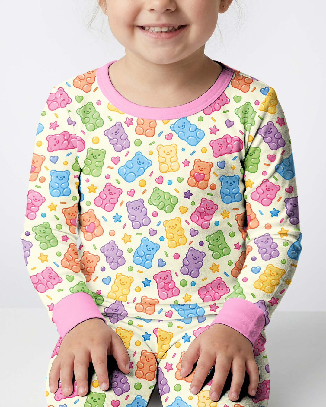 Cute Pastel Colorful Gummy Bears Bamboo Two Piece Long Sleeve Pajama Set