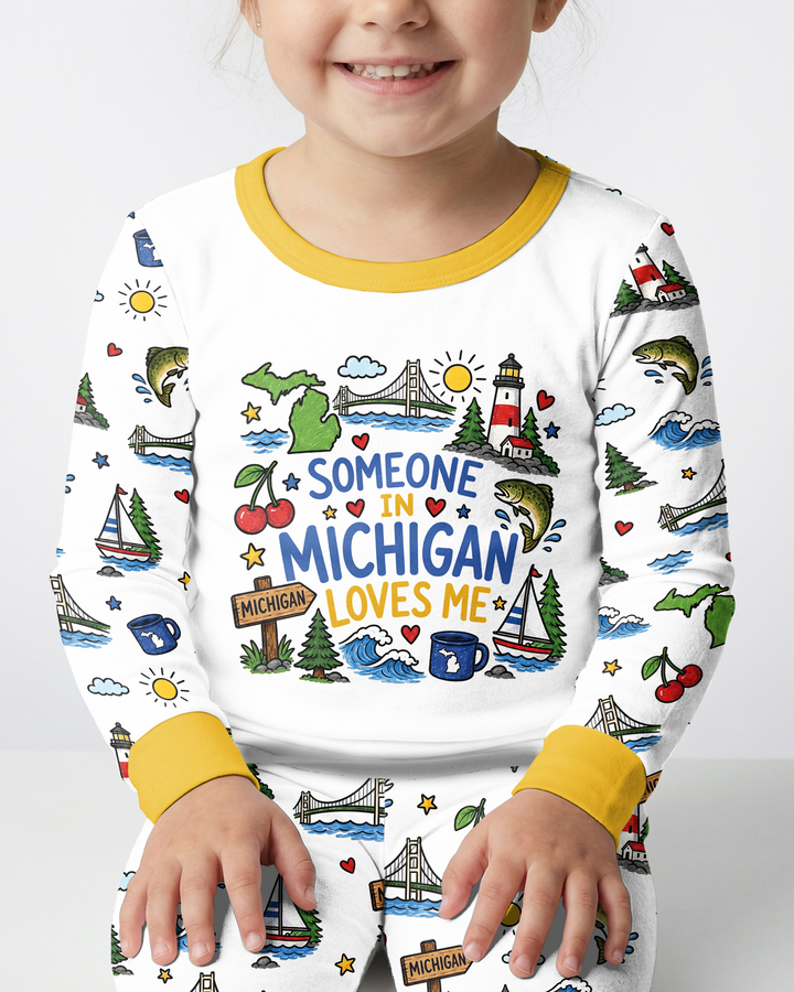 Someone in Michigan Loves Me Bamboo Two Piece Long Sleeve Pajama Set