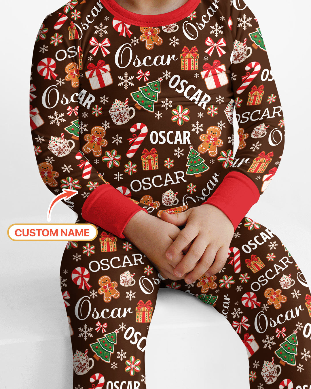 Merry Christmas Custom Name Bamboo Two Piece Long Sleeve Pajama Set