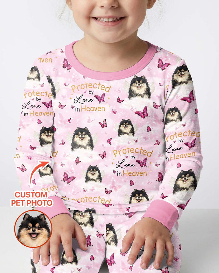 Custom Pet Photo Protected By Heaven Family Matching Bamboo Two Piece Long Sleeve Pajama Set