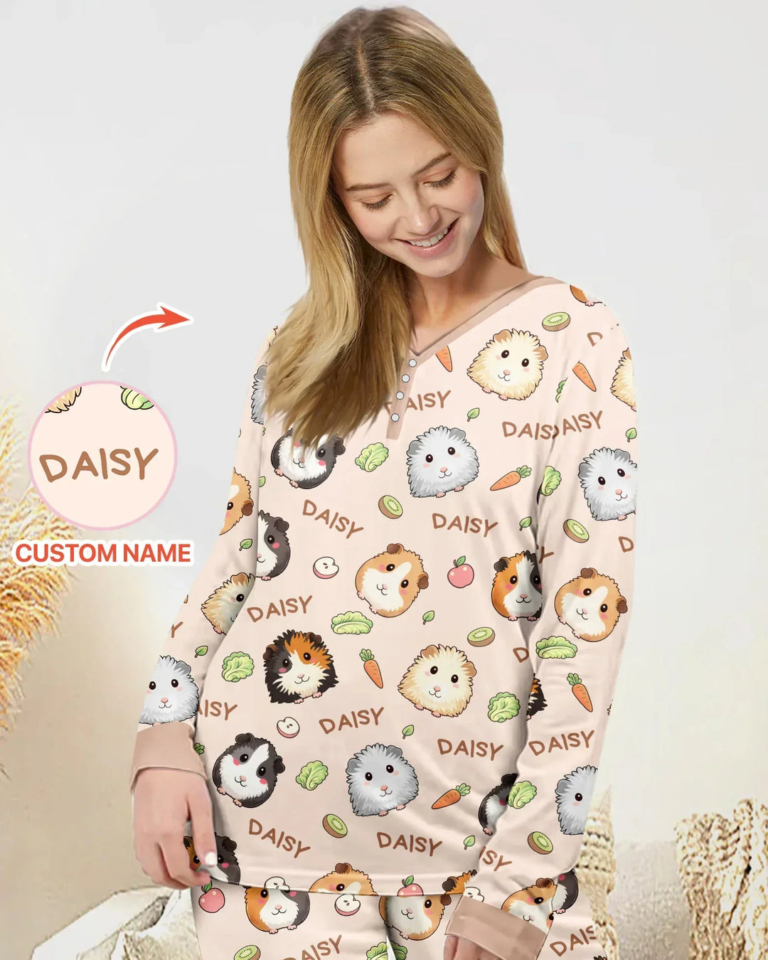 Individueller Name Süße Meerschweinchen Bambus Pyjama-Set für Damen