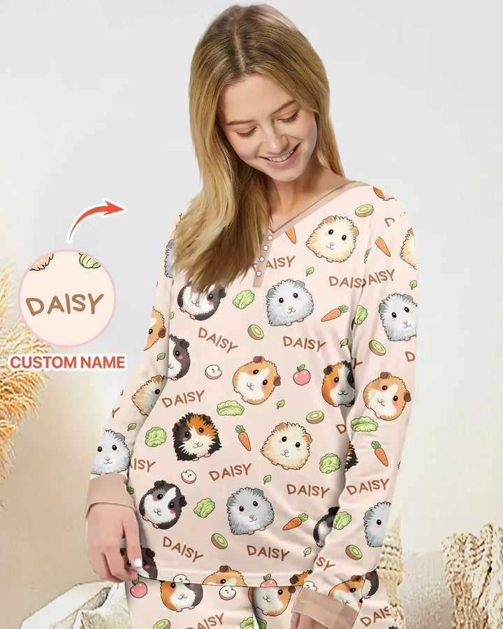 Individueller Name Süße Meerschweinchen Bambus Pyjama-Set für Damen