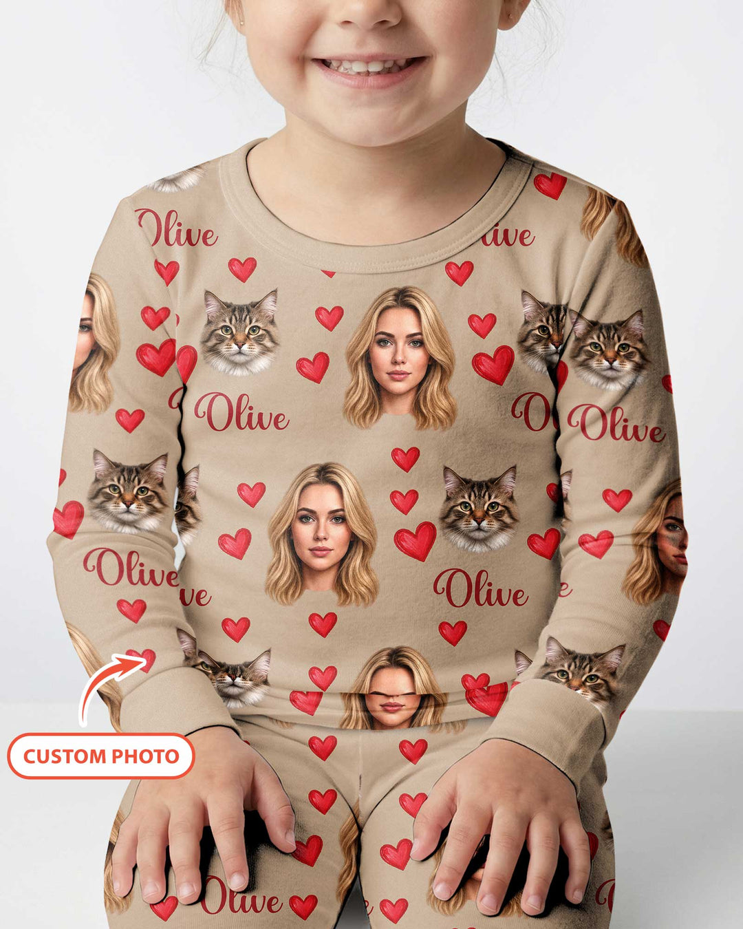 Custom Face Family Matching Bamboo Two Piece Long Sleeve Pajama Set