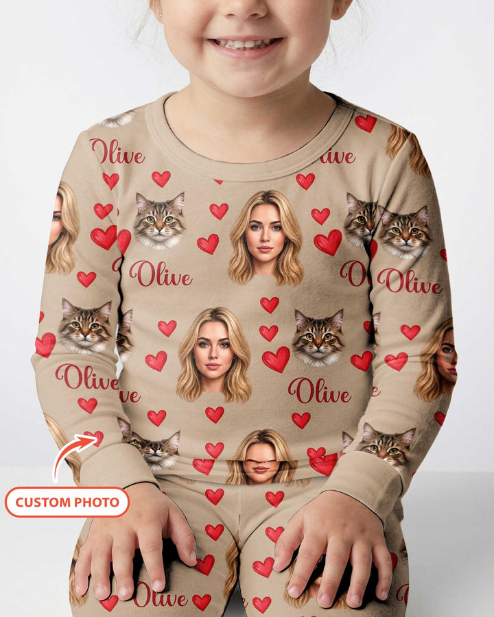 Custom Face Family Matching Bamboo Two Piece Long Sleeve Pajama Set