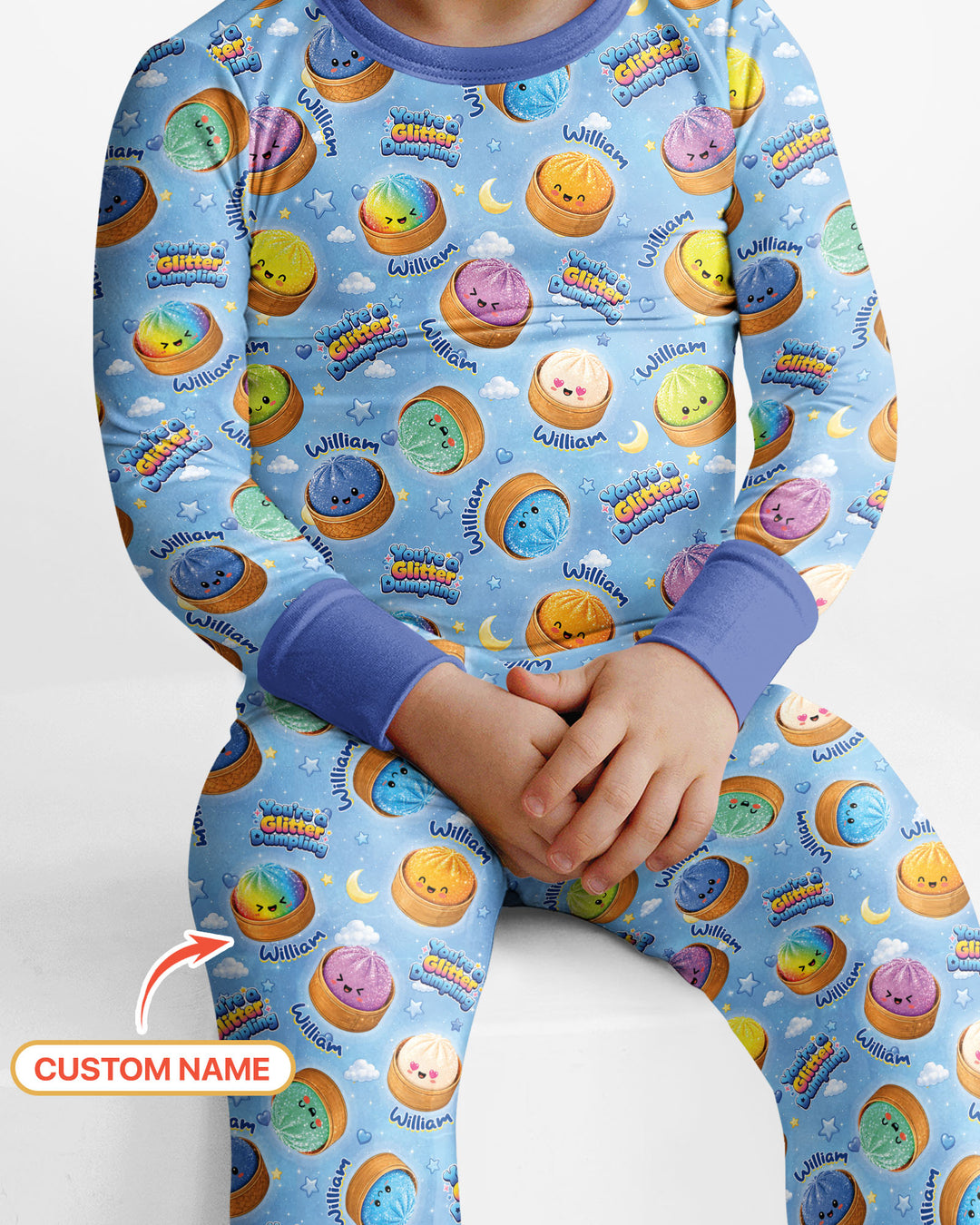 Custom Name You're A Glitter Dumpling Boy Bamboo Two Piece Long Sleeve Pajama Set