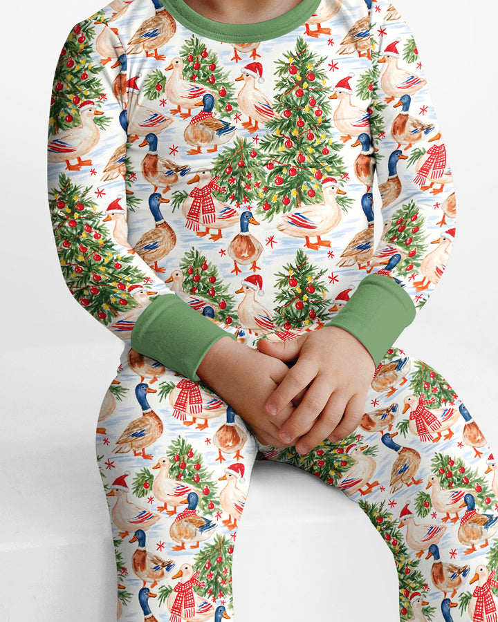 Christmas and Duck Bamboo Two Piece Long Sleeve Pajama Set