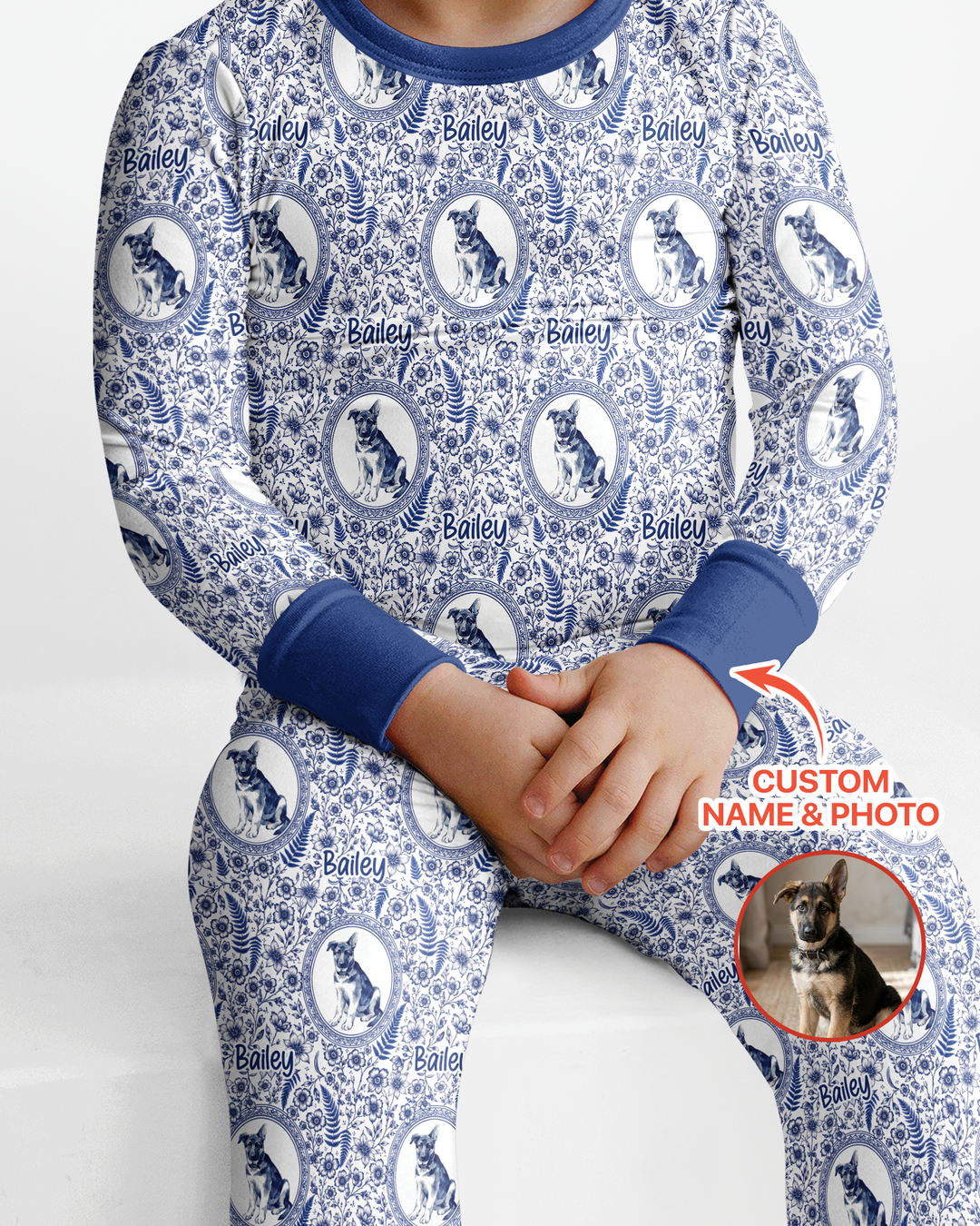 Custom Pet Photo Chinoiserie Garden Bamboo Two Piece Long Sleeve Pajama Set