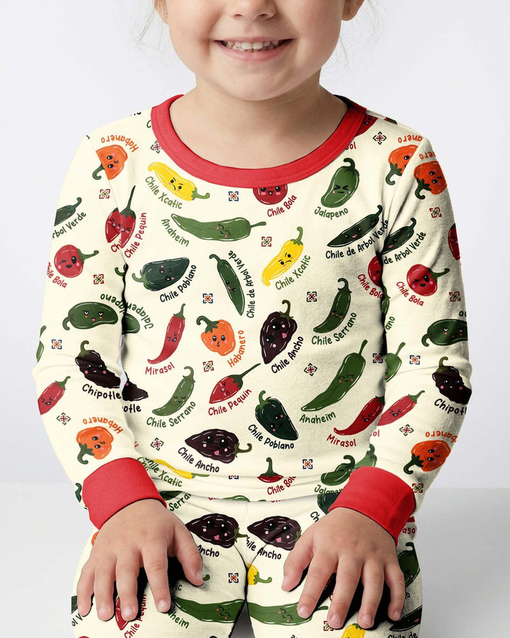 Kawaii  Mexican Chiles Bamboo Two Piece Long Sleeve Pajama Set