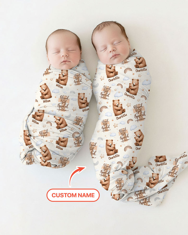 Custom Name Blessed By God Spoiled By Grandma Swaddle Blanket