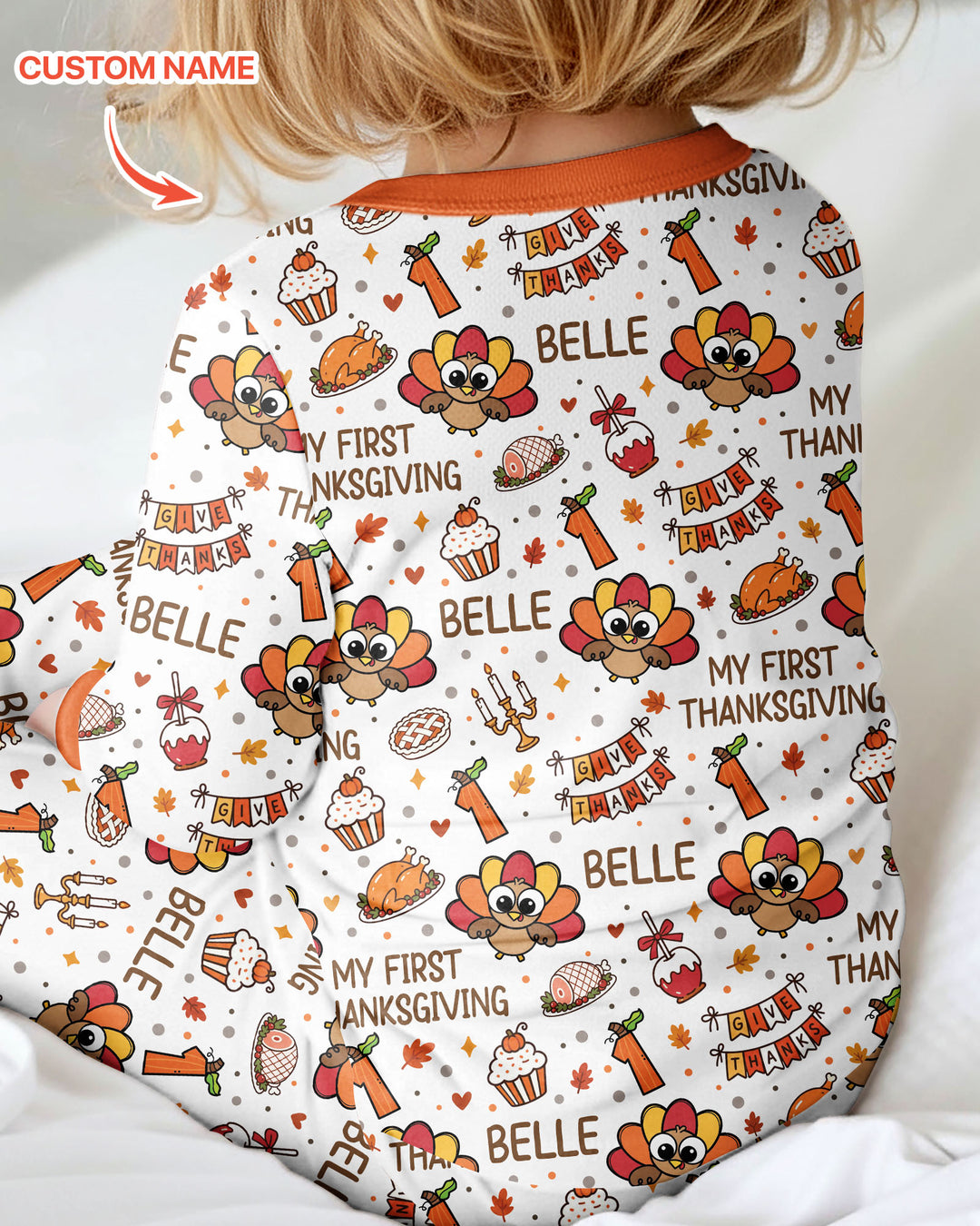 Custom Name Doodle Turkey My First Thanksgiving Bamboo Convertible Zippy