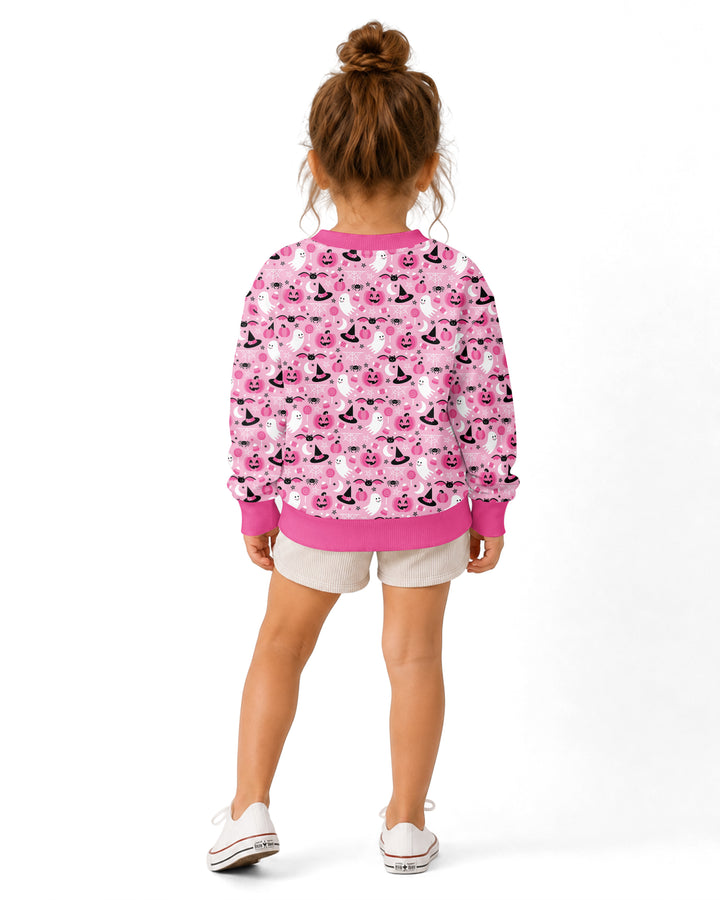 Cute Pink Halloween Ghost Pumpkin Witch Bamboo Crewneck Sweatshirt