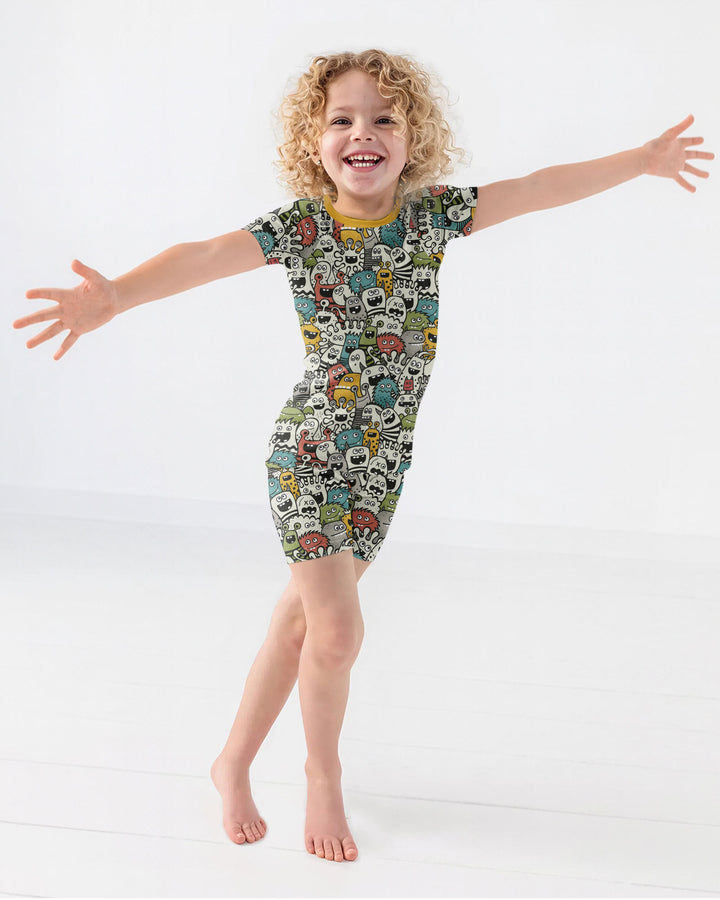 Monsters And Friends Bamboo Two Piece Short Sleeve Shorts Pajama Set