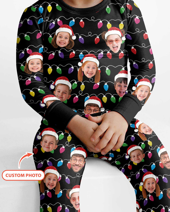 Custom Face Christmas Family Silly Xmas Leds Bamboo Two Piece Long Sleeve Pajama Set