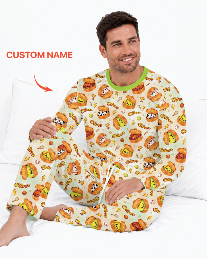 Custom Name Sports Dumpling Bamboo Men's Pajama Set
