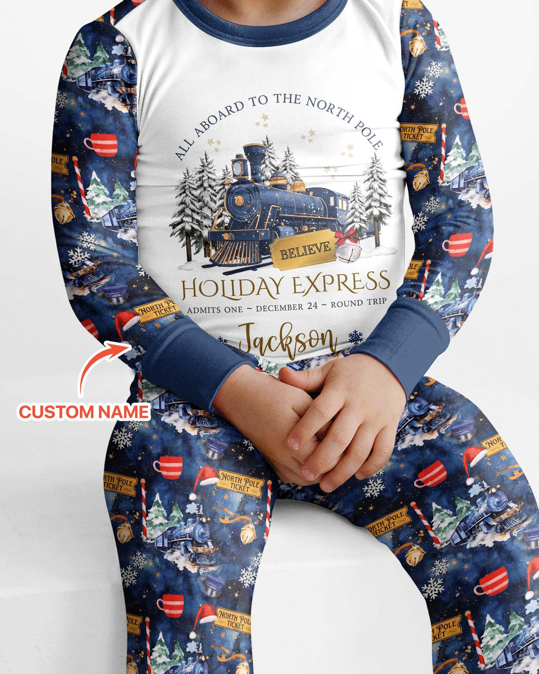 Custom Name North Pole Journey Bamboo Two Piece Long Sleeve Pajama Set