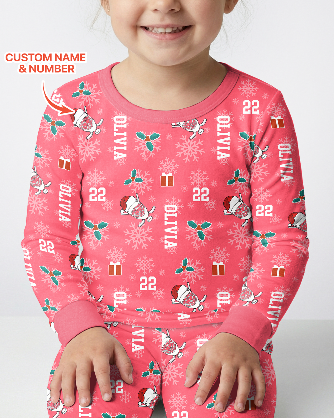 Custom Name Hockey Holiday Bamboo Two Piece Long Sleeve Pajama Set