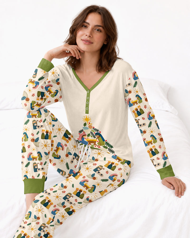 Oh Come, Let Us Adore Him Family Matching Bamboo Women Pajama Set