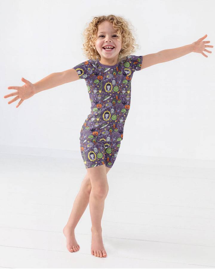 Halloween Monster Fun Bamboo Two Piece Short Sleeve Shorts Pajama Set