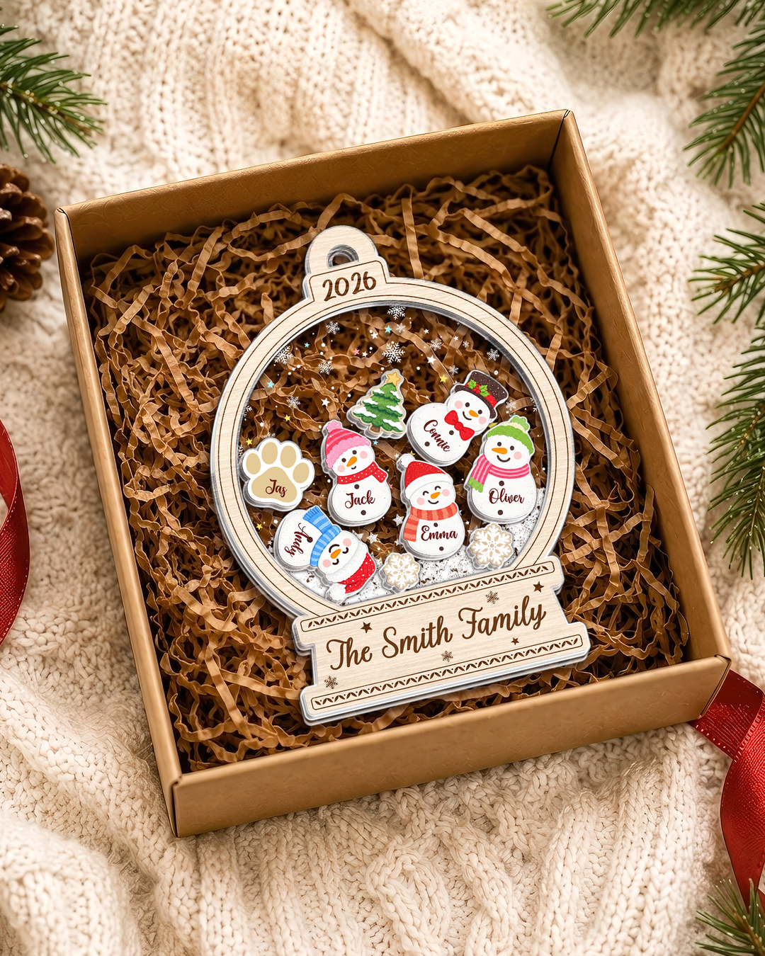 Snowman Family Christmas - Personalized Shaker Ornament