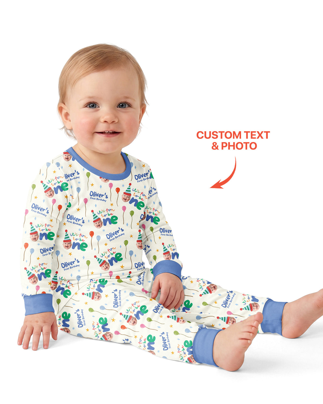 Custom Photo First Birthday Fun Bamboo Two Piece Long Sleeve Pajama Set
