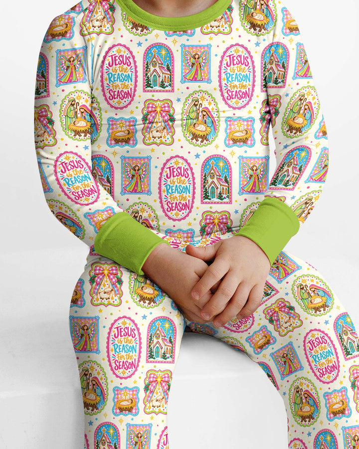 Nativity Jesus Is The Reason Bamboo Two Piece Long Sleeve Pajama Set