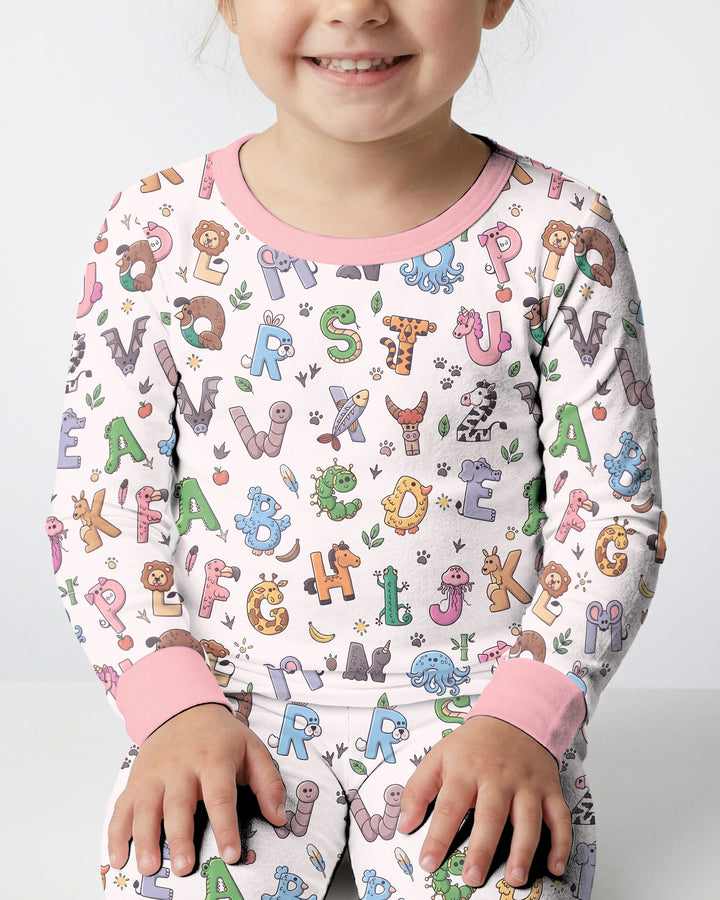 Animals Alphabet Bamboo Two Piece Long Sleeve Pajama Set