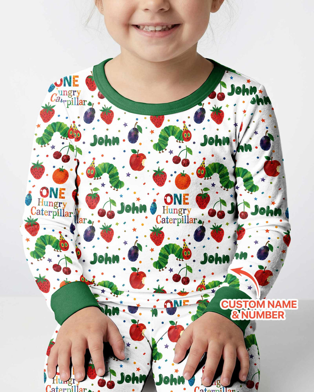 Custom Name And Age Hungry Caterpillar Bamboo Two Piece Long Sleeve Pajama Set