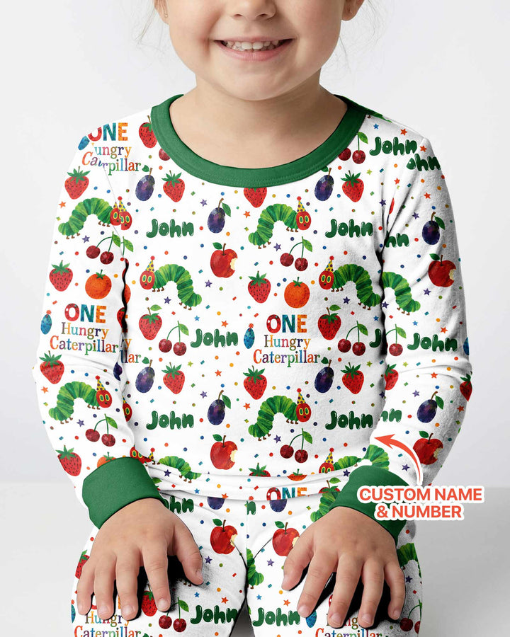 Custom Name And Age Hungry Caterpillar Bamboo Two Piece Long Sleeve Pajama Set